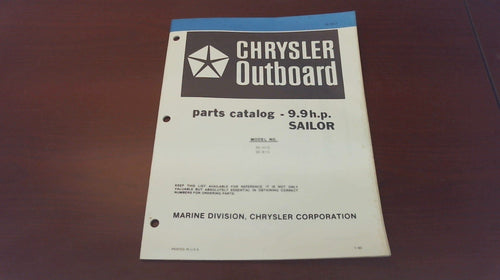 1980 Chrysler Outboard 9.9 HP Sailor 95H1G 95B1G Parts Catalog - Used