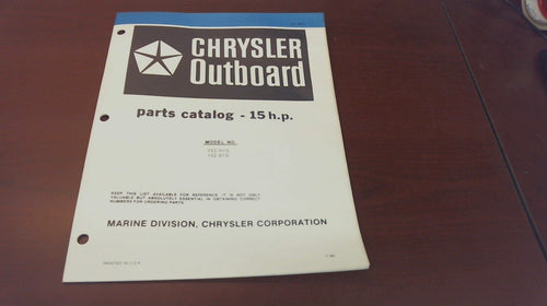 1980 Chrysler Outboard 15 HP 152H1G 152B1G Parts Catalog - Used