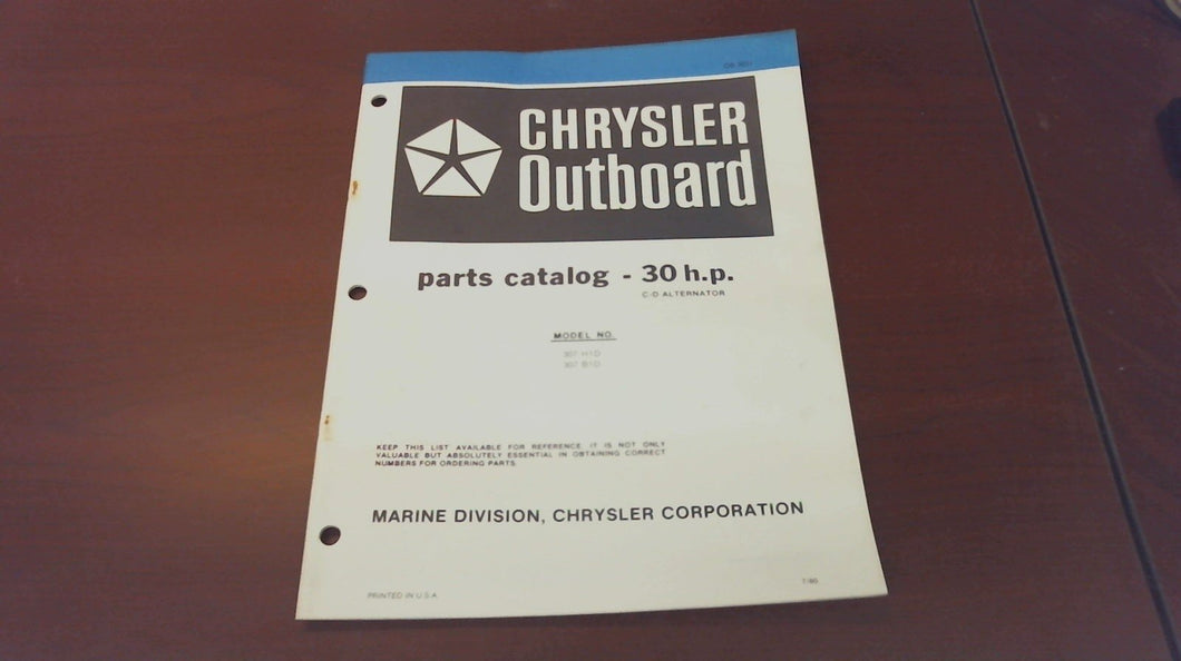1980 Chrysler Outboard 30 HP C-D Alternator 307H1D 307B1D Parts Catalog - Used