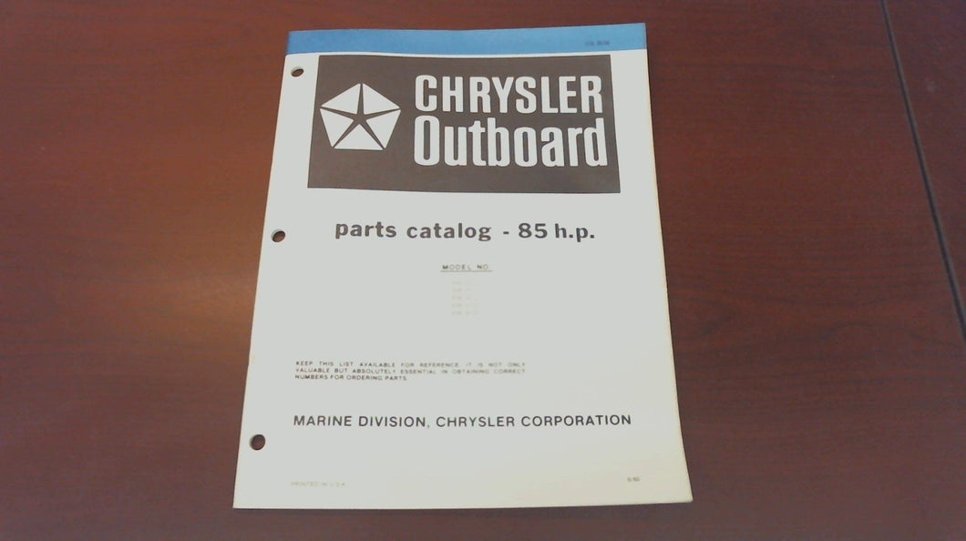 1981 Chrysler Outboard 85 H.P. 850H1C 856H1J 856B1J 856B1D Parts Catalog - Used