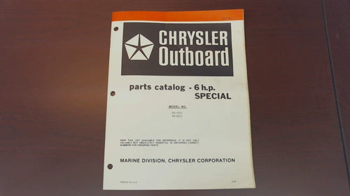 1981 Chrysler Outboard 6 H.P. Special 64 H2H 64 B2H Parts Catalog - Used