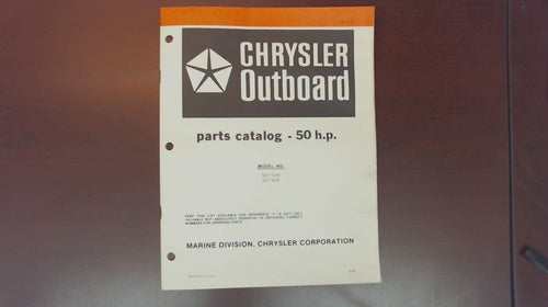 1981 Chrysler Outboard 50 H.P. 507 H2B 507 B2B Parts Catalog - Used