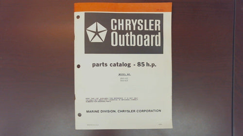 1981 Chrysler Outboard 85 H.P. 858 H2E 858 B2E Parts Catalog - Used