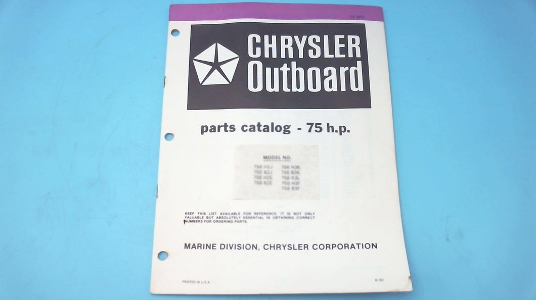 1982 75HP Chrysler Parts Catalog - 756 H2J 756 B2J 758 H2E 758 B2E 756 H3K