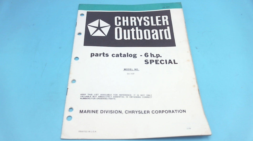 1979 Chrysler Outboard 6 H.P. Special 64 HOF Parts Catalog - Used