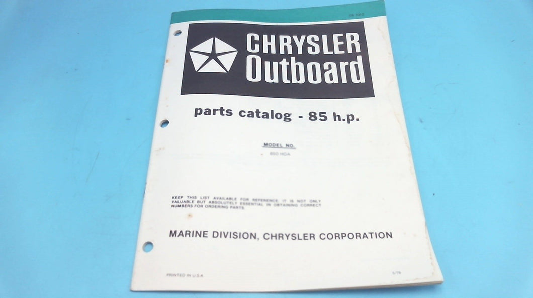 1979 Chrysler Outboard 85 H.P. 850 HOA Parts Catalog - Used