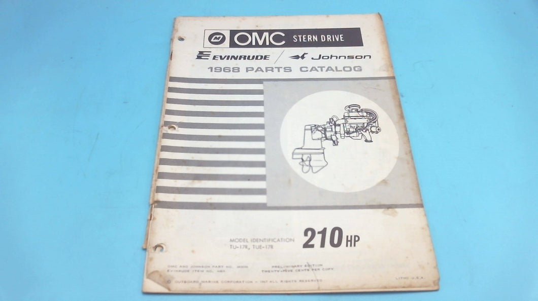 1968 OMC 210 HP 4469 Stern Drive TU-17R TUE-17R Parts Catalog - Used