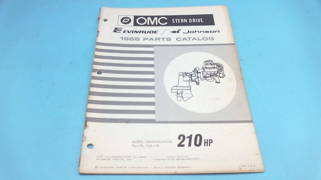 1968 OMC 210HP Stern Drive Parts Catalog TU-17R TUE 17R