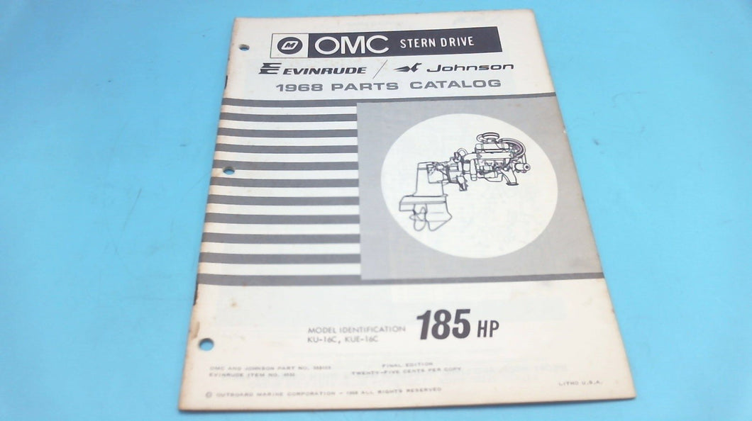 1968 OMC 185 HP 4532 Stern Drive KU-16C KUE 16C Parts Catalog - Used