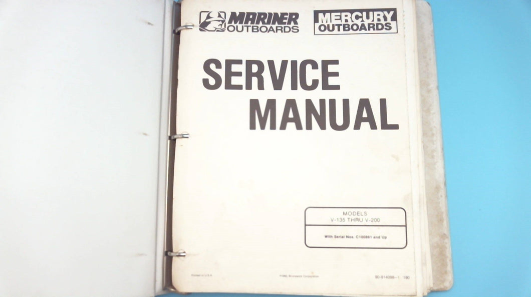 Mariner Outboards 1990 V-135 thru V-200 S/N C100861 & Up Service Manual - Used