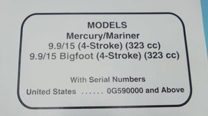1998 Mercury Mariner Outboards 9.9/15 hp Service Manual - Used
