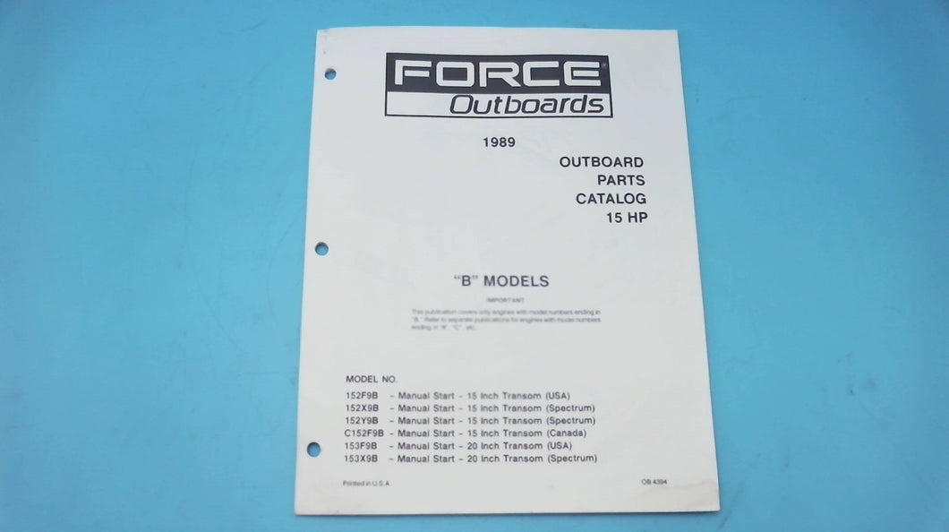 1989 Force Outboard 15 HP Parts Catalog - Used