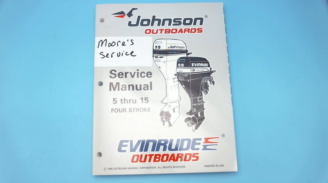 1996 Johnson Outboards Service Manual 5 Thru 15 HP Four Stroke - Used
