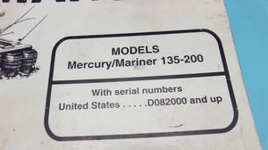 1992 Mercury Service Manual - Models 135-200 S/N D082000 & Up - Used