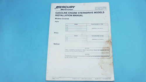 2001 Mercruiser Gas Engine Sterndrive Models Installation Manual Alpha & Bravo