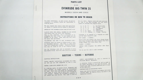 1958 Evinrude Big Twin 35hp 25034 25035 Parts Catalog