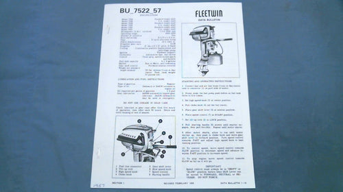 1957 Evinrude 7 1/2 HP Fleetwin Data Bulletin BU_7522_57 - 18 Pages