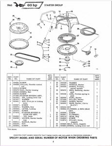 1965 Johnson 60 HP VX-11C VXL-11C VXH-11C VXHL-11C Parts Catalog