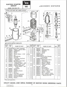 1963 Johnson 75 HP Parts Catalog V4A-15E V4AL-15E