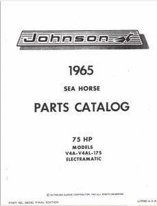 1965 Johnson 75 HP V4A-17S V4AL-17S Parts Catalog