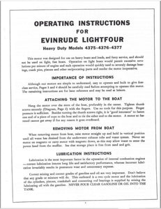 Evinrude Lightfour Heavy Duty 1943 Models 4375 4376 4377 Operating Instructions