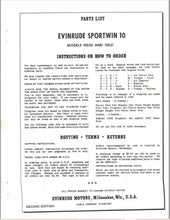 1960 Evinrude Sportwin 10 HP 10020 10021 Parts Catalog