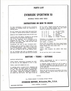 1960 Evinrude Sportwin 10 HP 10020 10021 Parts Catalog