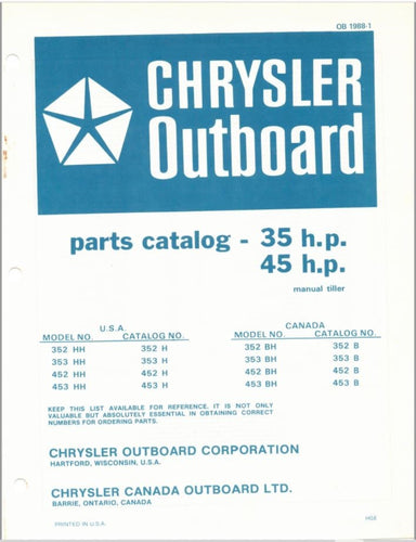 1976 Chrysler 35HP 45HP 352HH 353HH 452HH 453HH 352BH 353BH 452BH Parts Catalog