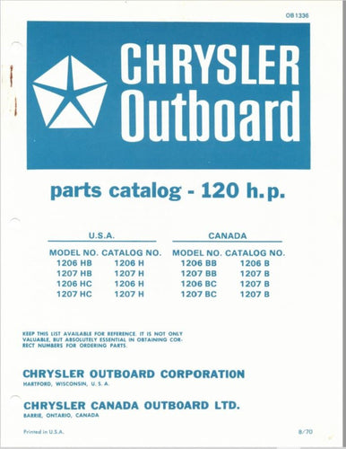 1970 Chrysler 120 HP 1206HB 1207HB 1206HC 1207HC 1206BB 1207BB Parts Catalog