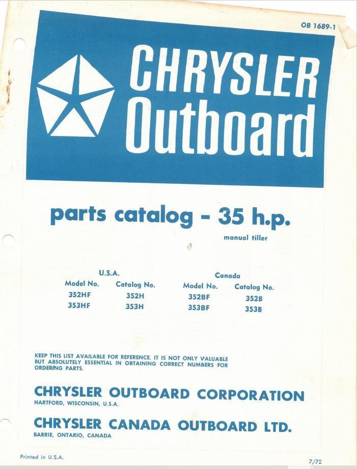 1972 Chrysler 35HP 352HF 353HF 352BF 353BF Parts Catalog