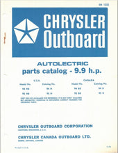 1970 Chrysler 9.9 HP Autolectric 94HB 95HB 94BB 95BB Parts Catalog - Used