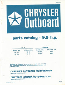 1969 Chrysler 9.9 HP 92HA 93HA 92BA 93BA Parts Catalog - Used