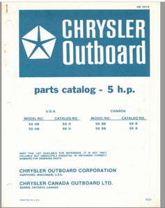 1976 Chrysler 5 HP 54HB 55HB 54BB 55BB Parts Catalog - Used