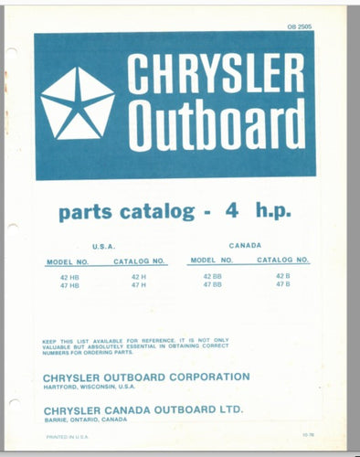 1976 Chrysler 4 HP 42HB 47HB 42BB 47BB Parts Catalog