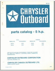 1969 Chrysler 5 HP 52HA 53HA 52BA 53BA Parts Catalog - Used