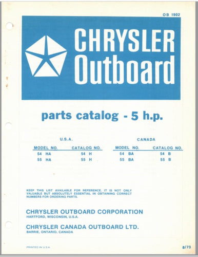 1973 Chrysler 5 HP 54HA 55HA 54BA 55BA Parts Catalog