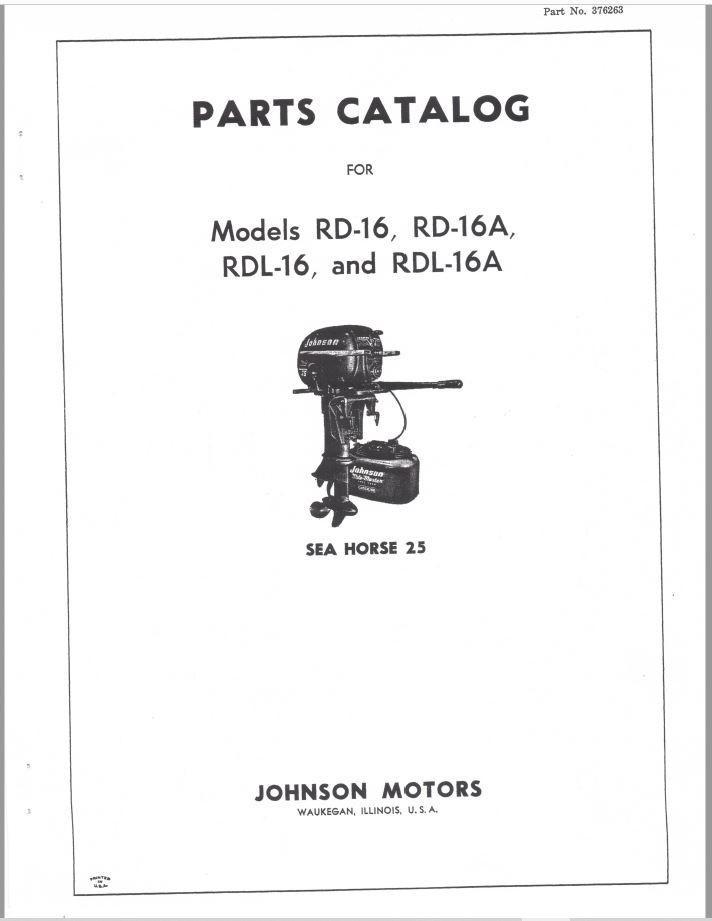 1954 Johnson 25 HP RD-16 RD-16A RDL-16 RDL-16A Parts Catalog