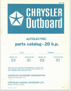 1972 Chrysler 20 HP 204HE 205HE 204BE 205BE Parts Catalog - Used