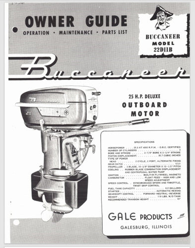 1956 Gale Buccaneer 22 HP 22D11B Owner Guide/Parts Catalog