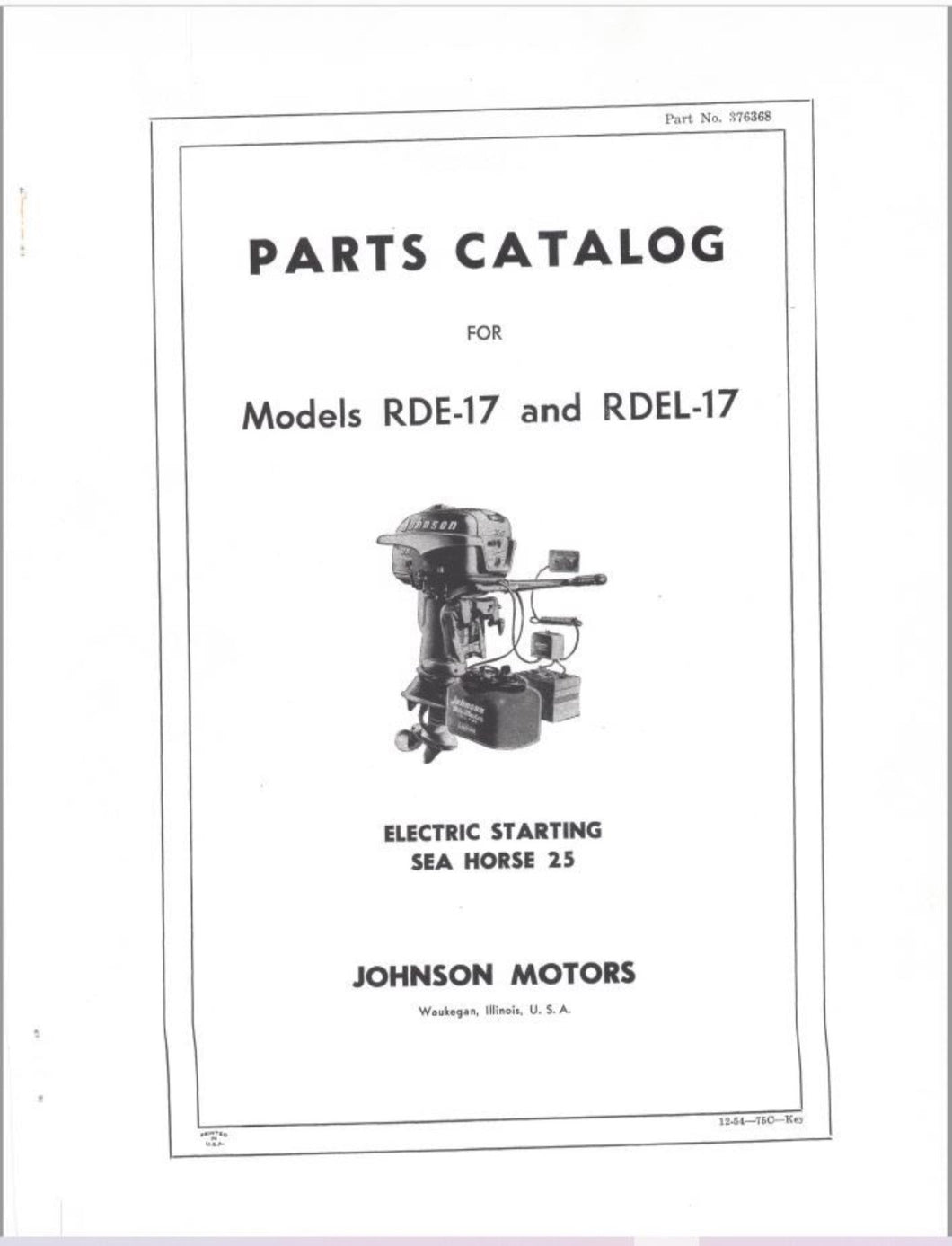 1955 Johnson 25 HP RDE-17 RDEL-17 Parts Catalog