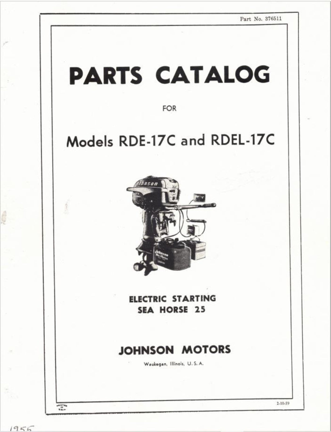 1955 Johnson 25 HP RDE-17C RDEL-17C Parts Catalog