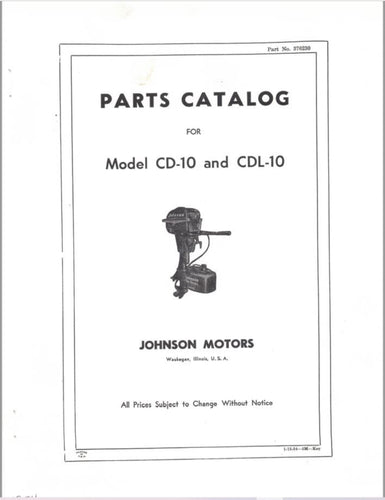 1954 Johnson 5.5 HP CD-10 CDL-10 Parts Catalog