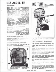 1954 Evinrude Big Twin Electric 25 HP 25916 25917 Data Bulletin BU_25916_54