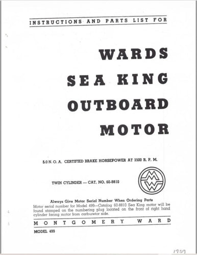 1939 Wards Sea King 5 HP Model 499 Owner's Guide/Parts Catalog