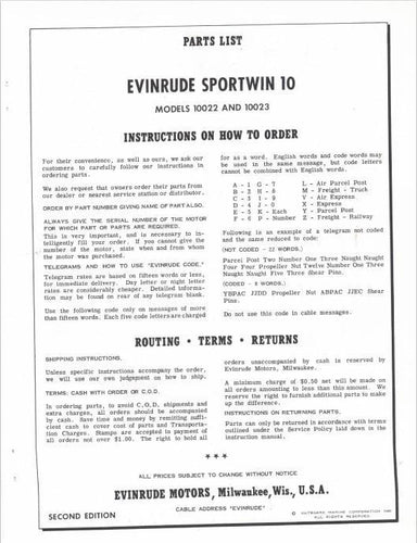 1960 Evinrude 40 HP 10022 10023 Parts Catalog