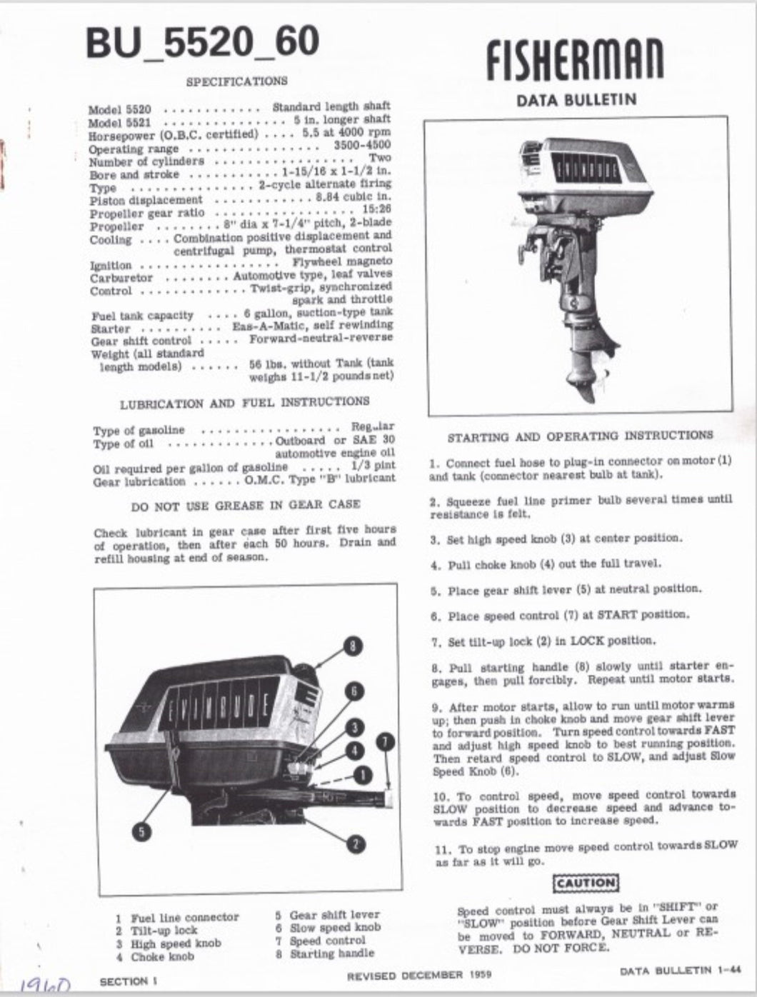 1960 Evinrude Fisherman 5.5HP BU_5520_60 Data Bulletin