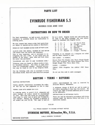 1960 Evinrude Fisherman 5.5HP 5520 5521 Parts Catalog