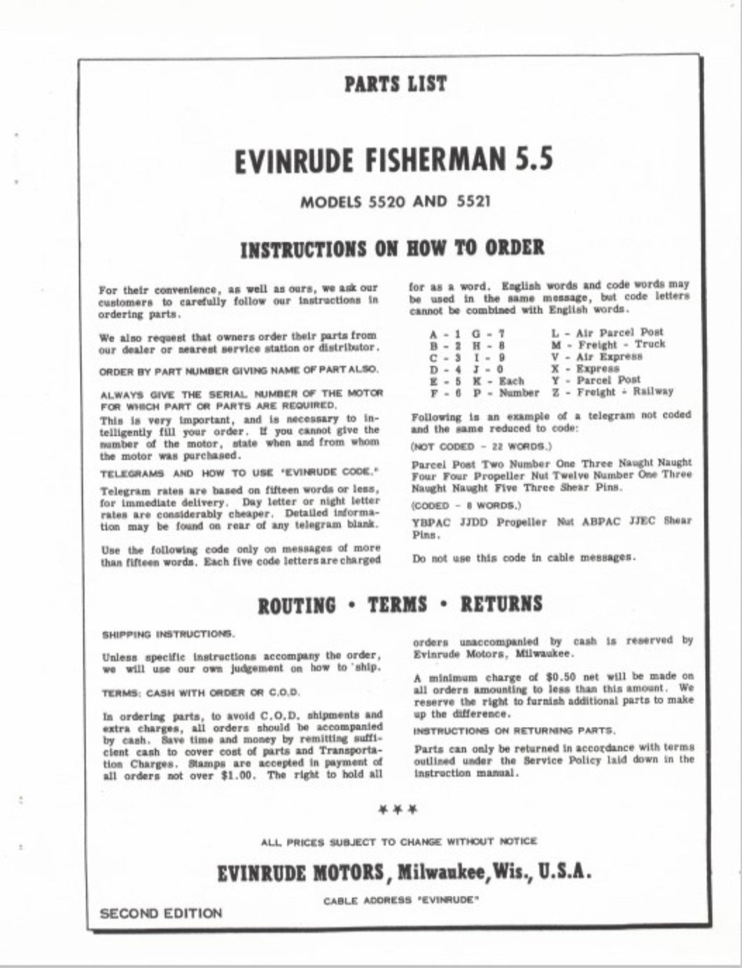 1960 Evinrude Fisherman 5.5HP 5520 5521 Parts Catalog