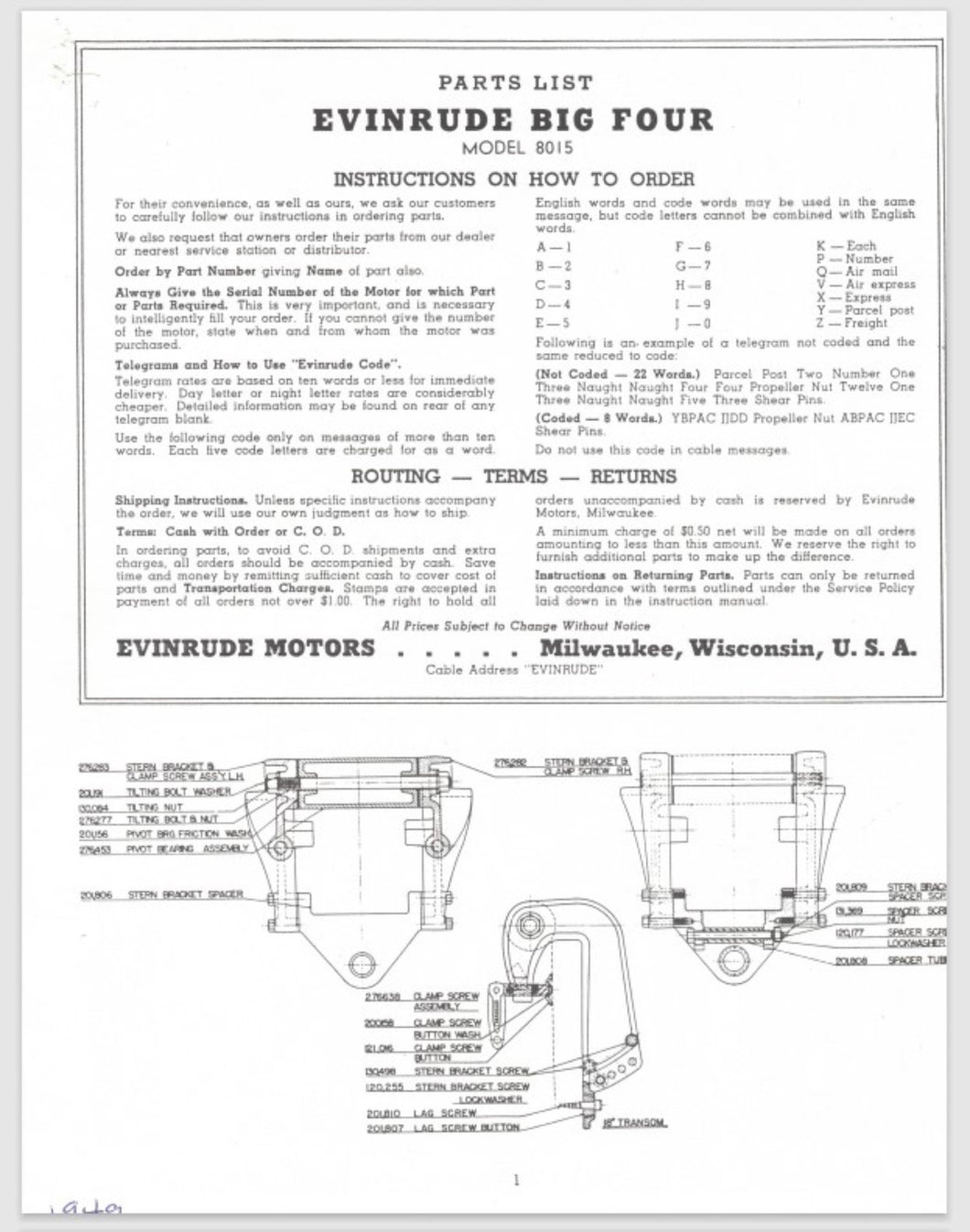 1949 Evinrude 50HP Big Four 8015 Parts Catalog