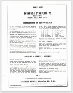 1961 Evinrude 75HP Starflite 50524 50525 Parts Catalog